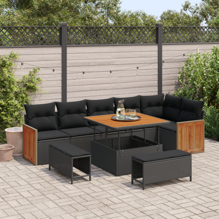 Juego de Sofá de Jardín de 9 Piezas con Cojines Poliratán Negro Acacia von , Outdoor-Sofas - Ref: Foro24-3363314, Preis: 705,...