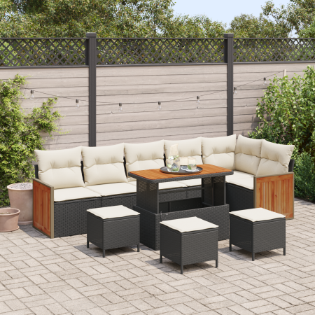 Conjunto de Sofá de Jardín de 10 Piezas con Cojines Negros Poliratán Acacia by , Outdoor sofas - Ref: Foro24-3363330, Price: ...