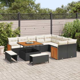 Juego de sofá de jardín de 12 piezas con cojines negros Poliratán Acacia by , Outdoor sofas - Ref: Foro24-3363335, Price: 849...