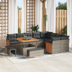Juego de Sofá de Jardín de 12 Piezas con Cojines Gris Poliratán Acacia von , Outdoor-Sofas - Ref: Foro24-3363338, Preis: 906,...