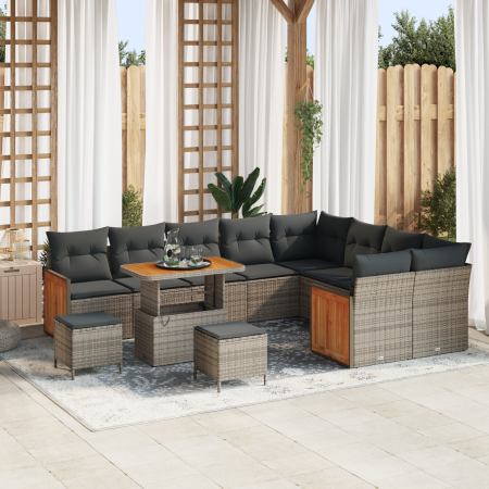 Conjunto de sofá de jardín de 12 piezas con cojines gris ratán poli acacia by , Outdoor sofas - Ref: Foro24-3363348, Price: 8...