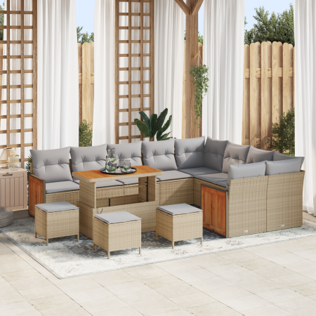 Juego de Sofás de Jardín de 13 Piezas con Cojines Beige Poliratán Acacia von , Outdoor-Sofas - Ref: Foro24-3363352, Preis: 86...
