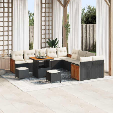 Set de Sofá de Jardín de 13 Piezas con Cojines Negros Poliratán Acacia by , Outdoor sofas - Ref: Foro24-3363360, Price: 837,7...