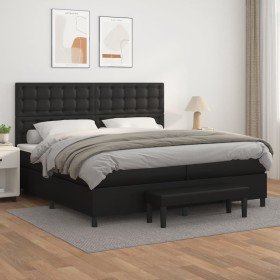 Cama box spring con colchón cuero sintético negro 200x200 cm en Camas y somieres | Comprar online en Foro24