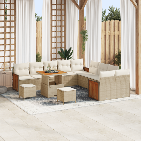 Conjunto de sofá de jardín de 13 piezas con cojines poli ratán beige acacia by , Outdoor sofas - Ref: Foro24-3363361, Price: ...
