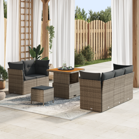 Conjunto de Sofá de Jardín de 8 Piezas con Cojines Gris Poliratán Acacia | Foro24.es | Tu tienda online para hogar, jardín y más Foro24.es