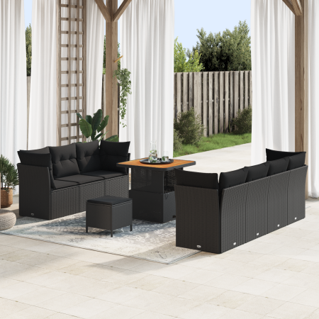 Conjunto de Sofás de Jardín de 10 Piezas con Cojines Ratán Poliéster Negro Acacia by , Outdoor sofas - Ref: Foro24-3363394, P...