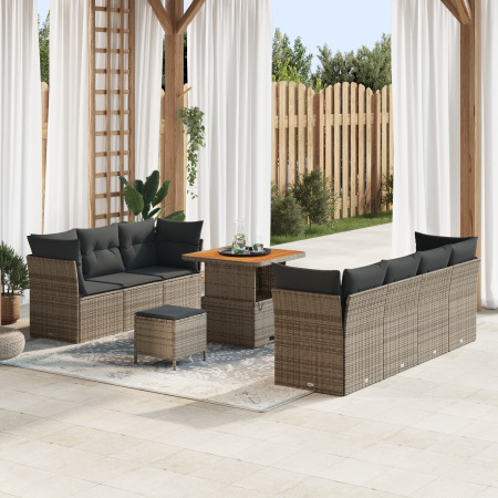 Juego de Sofás de Jardín de 10 Piezas con Cojines Gris Ratán Polipropileno Acacia by , Outdoor sofas - Ref: Foro24-3363398, P...