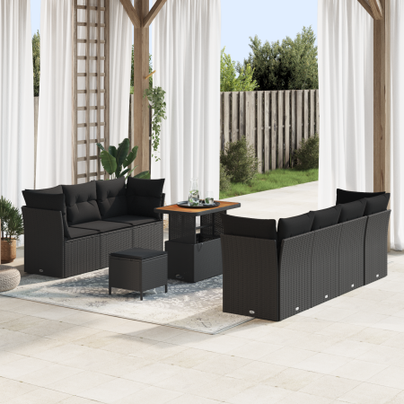 Juego de Sofás de Jardín de 10 Piezas con Cojines Ratán Polímero Negro Acacia by , Outdoor sofas - Ref: Foro24-3363399, Price...