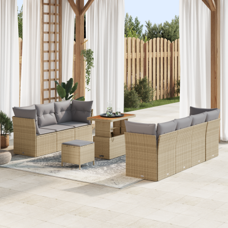 Juego de Sofá de Jardín de 10 Piezas con Cojines Beige Poliratán Acacia | Foro24.es | Tu tienda online para hogar, jardín y más Foro24.es