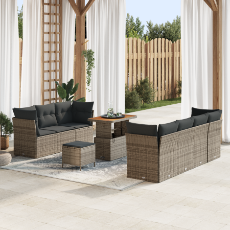 Juego de Sofá de Jardín de 10 Piezas con Cojines Gris Poliratán Acacia by , Outdoor sofas - Ref: Foro24-3363403, Price: 601,4...