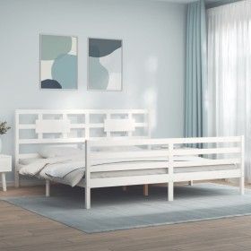 White solid wood bed frame with headboard 200x200 cm by vidaXL, Beds and slatted bases - Ref: Foro24-3194462, Price: 159,70 €...