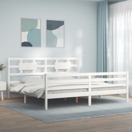 Weißer Massivholzbettrahmen mit Kopfteil 200x200 cm von vidaXL, Betten und Lattenroste - Ref: Foro24-3194462, Preis: 159,70 €...