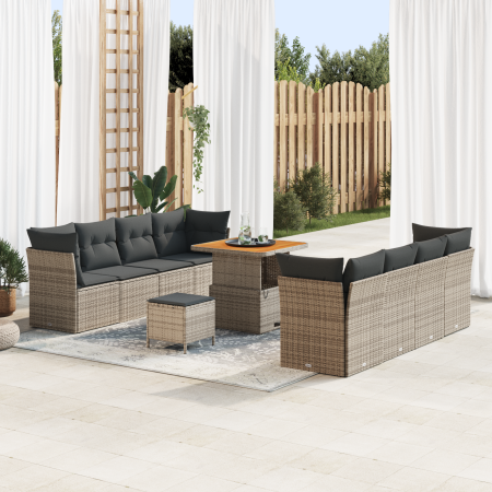 Juego de Sofá de Jardín de 11 Piezas con Cojines Gris Poliratán Acacia | Foro24.es | Tu tienda online para hogar, jardín y más Foro24.es
