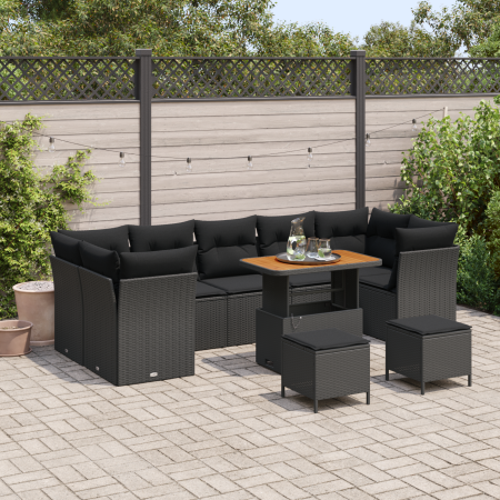 Juego de Sofá de Jardín de 10 piezas con Cojines Negro Poliratán Acacia von , Outdoor-Sofas - Ref: Foro24-3363419, Preis: 642...