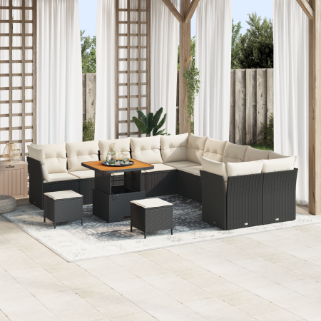 Juego de Sofás de Jardín de 13 Piezas con Cojines Negro Poliratán Acacia von , Outdoor-Sofas - Ref: Foro24-3363490, Preis: 81...