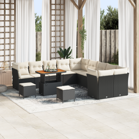 Conjunto de Sofá de Jardín de 13 Piezas con Cojines Negro Poliratán Acacia by , Outdoor sofas - Ref: Foro24-3363495, Price: 8...