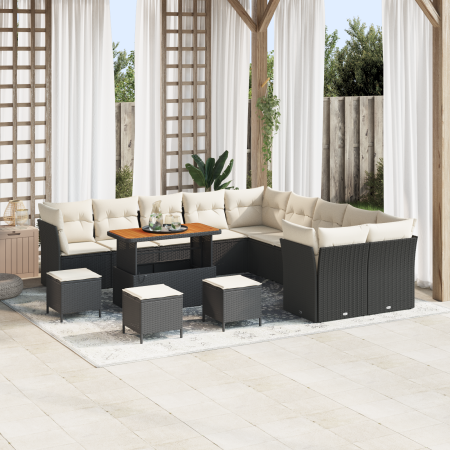 Conjunto de Sofás de Jardín de 14 Piezas con Cojines Poliratán Negro Acacia von , Outdoor-Sofas - Ref: Foro24-3363500, Preis:...