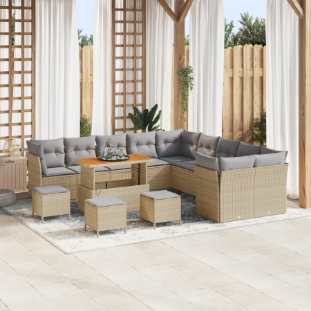 Conjunto de Sofá de Jardín de 14 Piezas con Cojines Beige Poliratán Acacia by , Outdoor sofas - Ref: Foro24-3363502, Price: 8...
