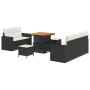 Juego de Sofás de Jardín de 8 Piezas con Cojines de Ratán Negro Acacia by , Outdoor sofas - Ref: Foro24-3363505, Price: 547,2...
