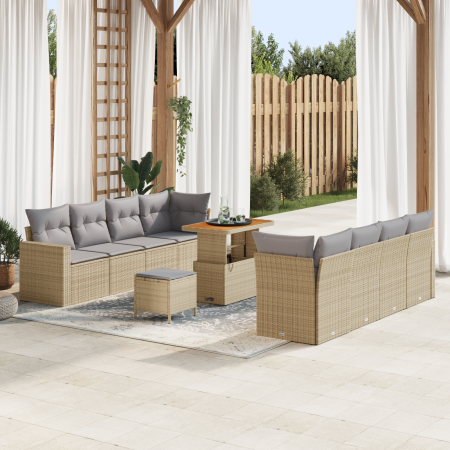 Juego de Sofá de Jardín de 11 Piezas con Cojines Beige Rattan Poliéster von , Outdoor-Sofas - Ref: Foro24-3363542, Preis: 747...
