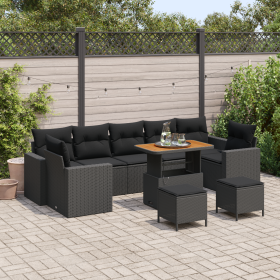 Juego de Sofá de Jardín de 10 Piezas con Cojines Negros Poliratán Acacia von , Outdoor-Sofas - Ref: Foro24-3363549, Preis: 65...