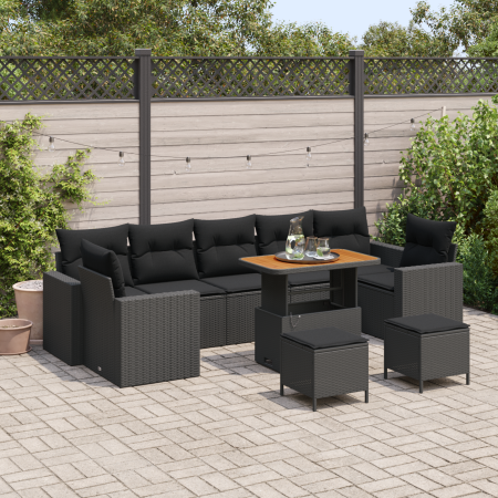 Juego de Sofá de Jardín de 10 Piezas con Cojines Negros Poliratán Acacia by , Outdoor sofas - Ref: Foro24-3363549, Price: 658...