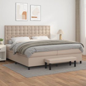 Cama box spring con colchón cuero sintético capuchino 200x200cm en Camas y somieres | Comprar online en Foro24