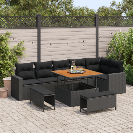 Conjunto de Sofá de Jardín de 9 Piezas con Cojines Negro Poliratán Acacia by , Outdoor sofas - Ref: Foro24-3363574, Price: 67...