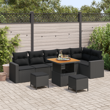 Juego de Sofá de Jardín de 9 Piezas con Cojines Negro Poliratán Acacia von , Outdoor-Sofas - Ref: Foro24-3363579, Preis: 588,...