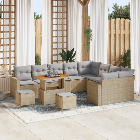 Juego de Sofá de Jardín de 12 Piezas con Cojines Beige Poliratán Acacia by , Outdoor sofas - Ref: Foro24-3363607, Price: 854,...