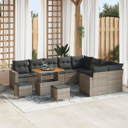 Juego de Sofás de Jardín de 12 Piezas con Cojines Grises de Ratán y Acacia by , Outdoor sofas - Ref: Foro24-3363608, Price: 7...