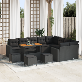 Juego de Sofás de Jardín de 13 Piezas con Cojines Negro Poliratán Acacia by , Outdoor sofas - Ref: Foro24-3363609, Price: 889...