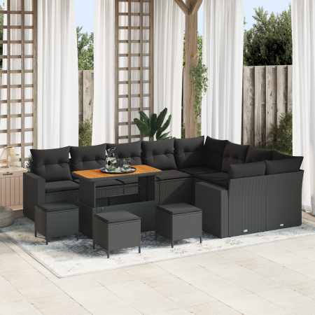 Juego de Sofás de Jardín de 13 Piezas con Cojines Negro Poliratán Acacia by , Outdoor sofas - Ref: Foro24-3363609, Price: 889...