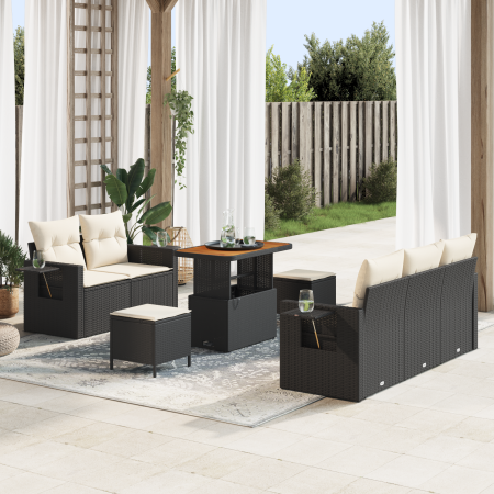Juego de Sofá de Jardín de 8 Piezas con Cojines Negras de Ratán Polímero y Acacia von , Outdoor-Sofas - Ref: Foro24-3363640, ...