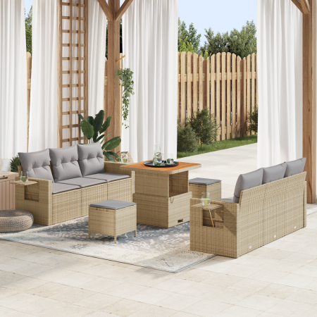 Juego de Sofá de Jardín de 9 Piezas con Cojines Beige Ratan Sintético Acacia von , Outdoor-Sofas - Ref: Foro24-3363647, Preis...