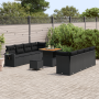 Juego de Sofá de Jardín de 11 Piezas con Cojines de Poliratán Negro y Acacia von , Outdoor-Sofas - Ref: Foro24-3363664, Preis...