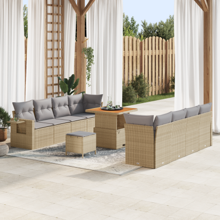 Juego de Sofá de Jardín de 11 Piezas con Cojines Beige de Ratán Poliéster Acacia by , Outdoor sofas - Ref: Foro24-3363667, Pr...