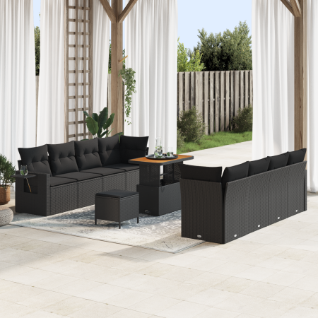 Conjunto de Sofás de Jardín de 11 Piezas con Cojines Poliratán Negro Acacia von , Outdoor-Sofas - Ref: Foro24-3363669, Preis:...