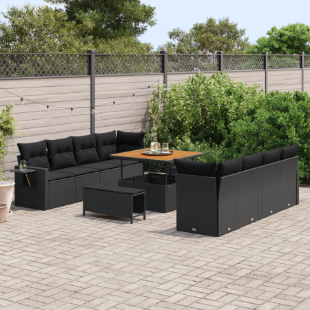 Juego de Sofás de Jardín de 11 Piezas con Cojines Negro Poliratán Acacia by , Outdoor sofas - Ref: Foro24-3363674, Price: 888...