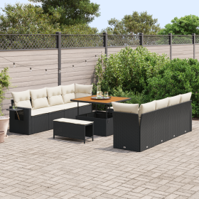 Conjunto de Sofá de Jardín de 11 Piezas con Cojines en Poliratán Negro y Acacia Crema von , Outdoor-Sofas - Ref: Foro24-33636...