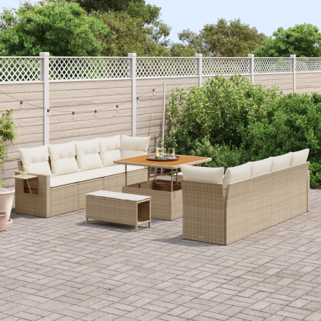 Juego de Sofá de Jardín de 11 Piezas con Cojines Beige Poliratán Acacia von , Outdoor-Sofas - Ref: Foro24-3363676, Preis: 940...