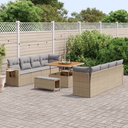 Juego de Sofá de Jardín de 11 Piezas con Cojines Beige Poliratán Acacia von , Outdoor-Sofas - Ref: Foro24-3363677, Preis: 899...