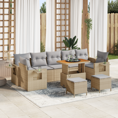 Juego de Sofá de Jardín de 10 Piezas con Cojines Ratán Beige Poliéster Acacia von , Outdoor-Sofas - Ref: Foro24-3363682, Prei...