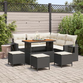 Juego de Sofás de Jardín de 9 Piezas con Cojines Negro Rattan Sintético Acacia by , Outdoor sofas - Ref: Foro24-3363700, Pric...