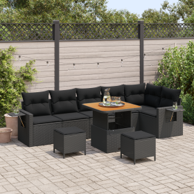 Juego de sofá de jardín de 9 piezas con cojines negro poliratán acacia by , Outdoor sofas - Ref: Foro24-3363709, Price: 595,0...