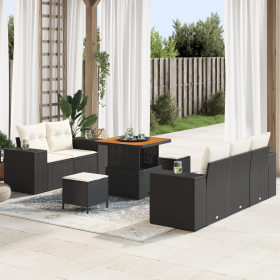 Conjunto de Sofá de Jardín de 8 Piezas con Cojines de Poliratán Negro Acacia by , Outdoor sofas - Ref: Foro24-3363895, Price:...