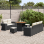Conjunto de Sofá de Jardín de 8 Piezas con Cojines de Poliratán Negro Acacia von , Outdoor-Sofas - Ref: Foro24-3363895, Preis...