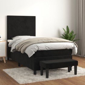 Cama box spring con colchón cuero sintético negro 90x190 cm Cama box spring con colchón cuero sintético negro 90x190 cm