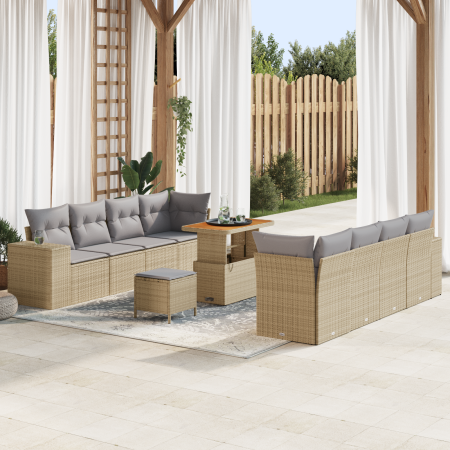 Juego de Sofás de Jardín de 11 Piezas con Cojines Beige Poliratán Acacia von , Outdoor-Sofas - Ref: Foro24-3363932, Preis: 73...